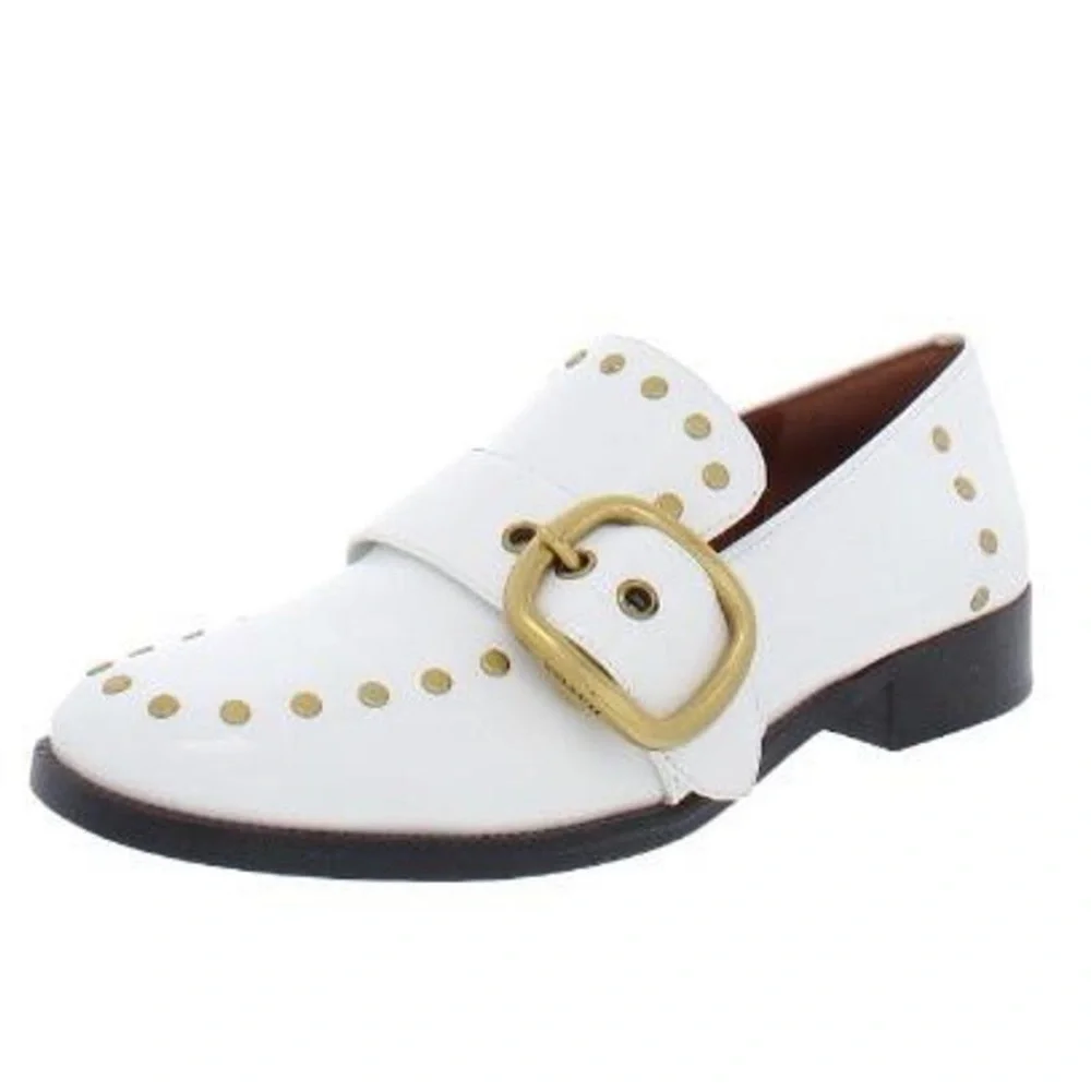 Coach Alexa White Leather Studded Loafer Size 7